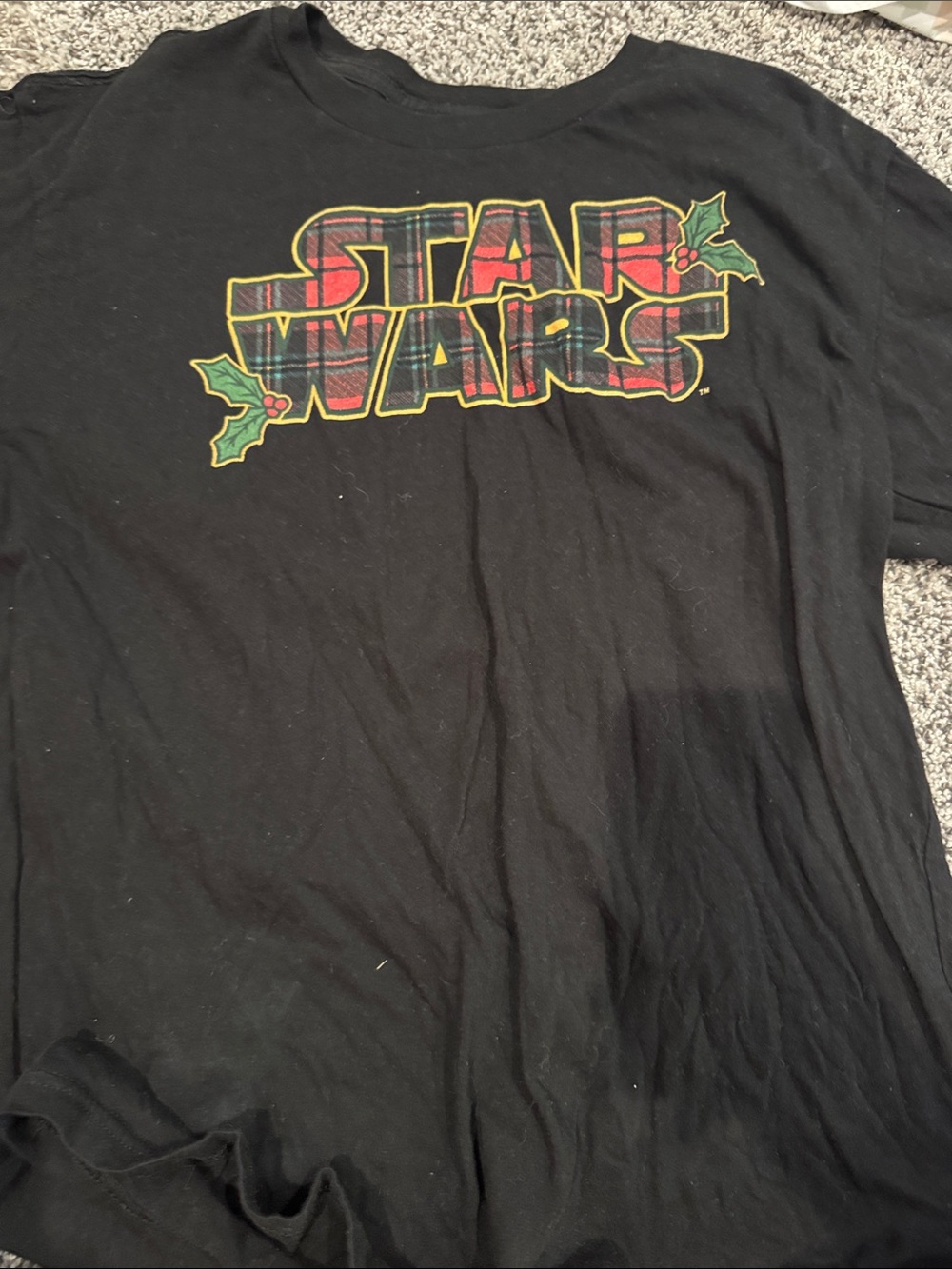 Star Wars Black Tee with Plaid Holiday Logo